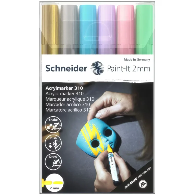 Акрилни маркери Schneider Paint-It 310, 2 mm, 4 пастел + 2 основни