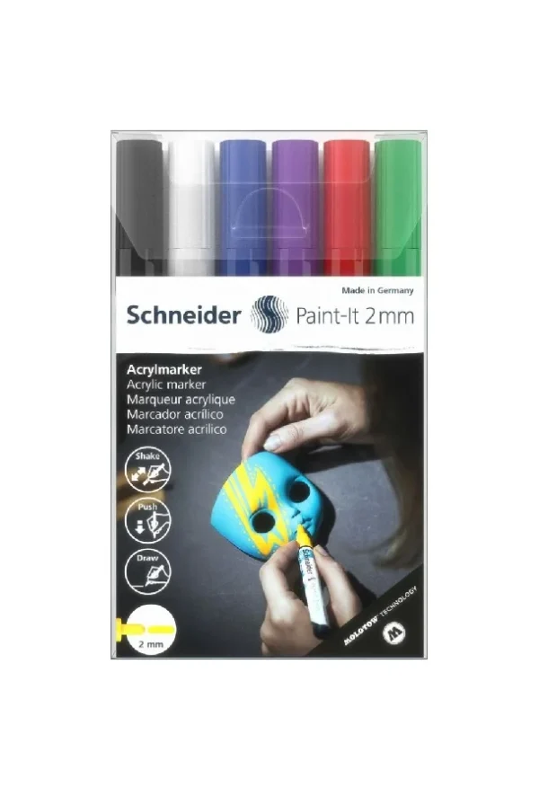 Акрилни маркери Schneider Paint-It 310, 2 mm, 6 цвята