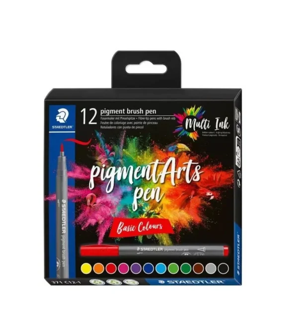 Комплект маркери Staedtler Pigment Brush Pen 371, 12 цвята