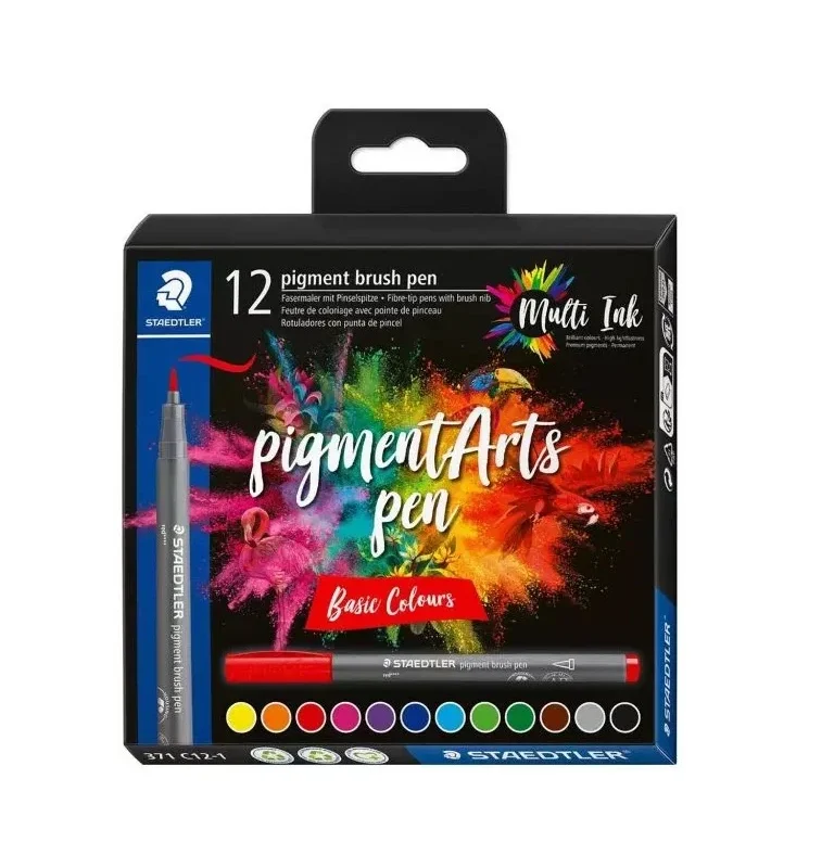 Комплект маркери Staedtler Pigment Brush Pen 371, 12 цвята