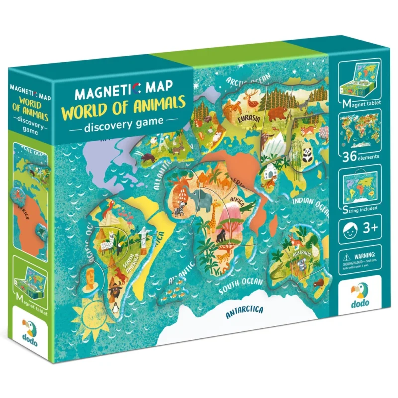 Магнитна игра карта Dodo 36 части - Животните по света