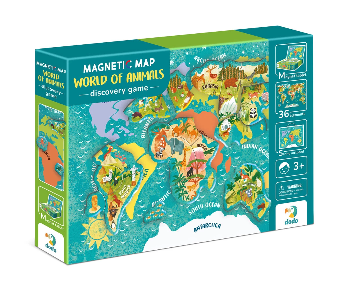 Магнитна игра карта Dodo 36 части - Животните по света