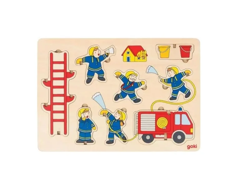 Стоящ дървен пъзел Goki - Пожарна