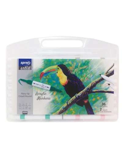 Маркери акрилни двувърхи Flexy Chisel / Round tip, 36 цв.+2 контурни