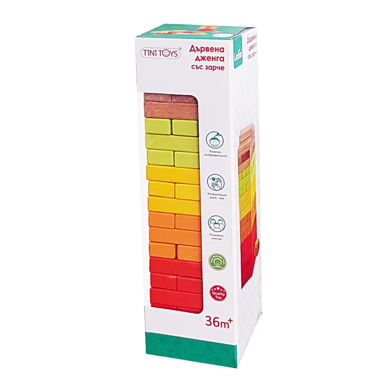 Дървена игра Дженга със зарче