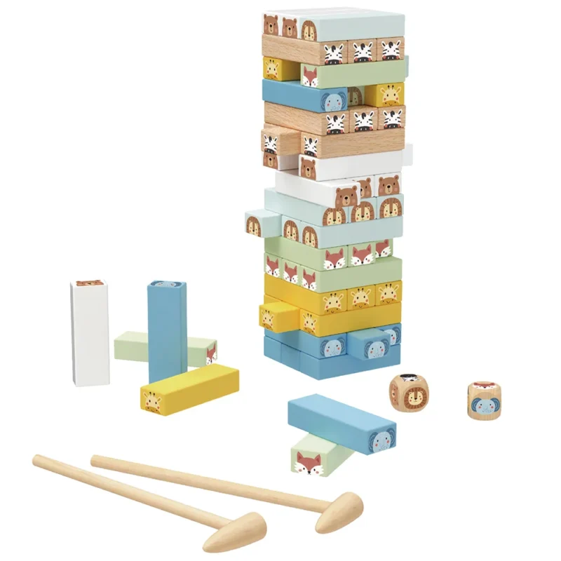 Дървена игра Дженга със зарче, животни