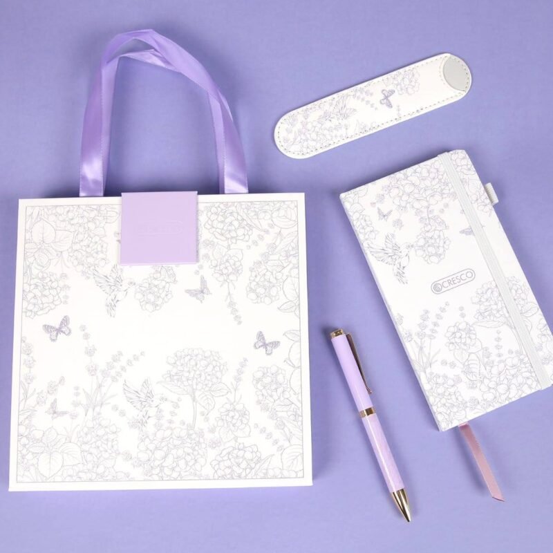 Комплект химикалка, калъф и тефтер Cresco - лилав