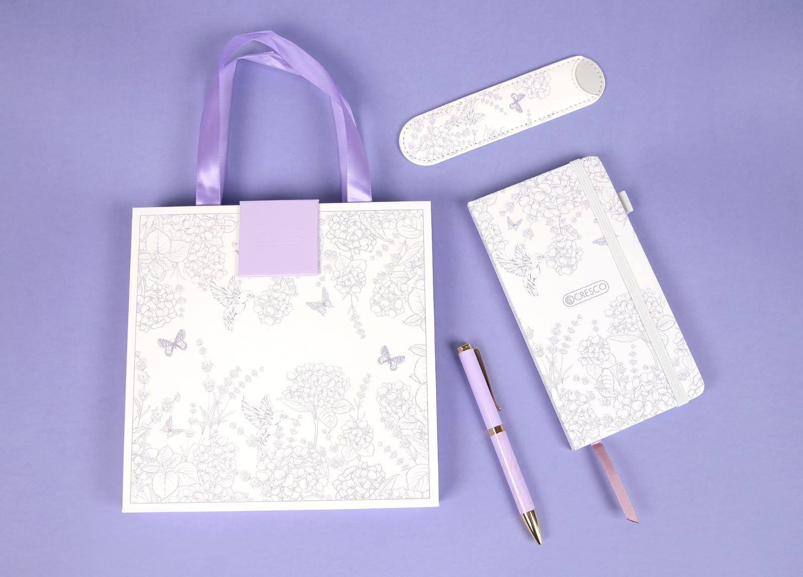 Комплект химикалка, калъф и тефтер Cresco - лилав