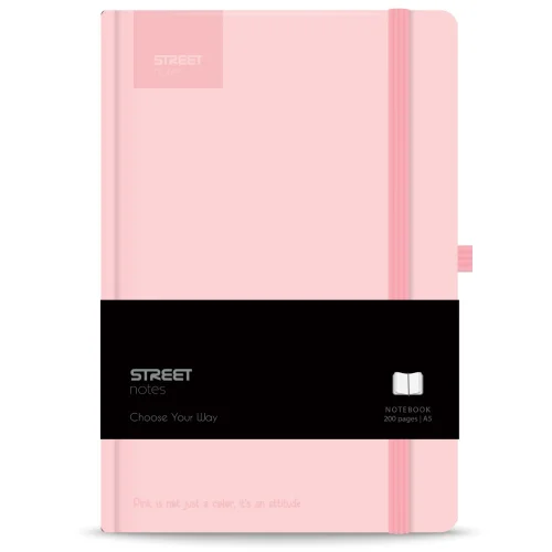 Бележник с ластик A5 Street, 96 листа, твърда корица, Past.Pink