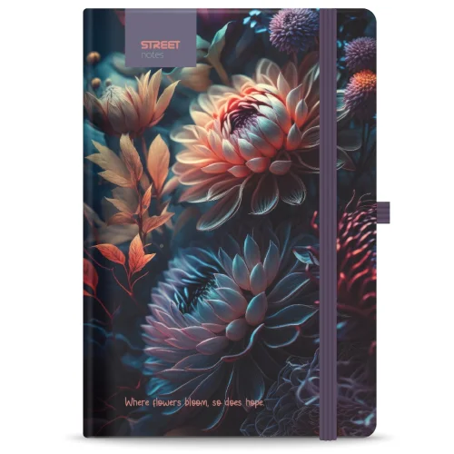 Бележник с ластик B5 Street, 96 листа, твърда корица, Blossom